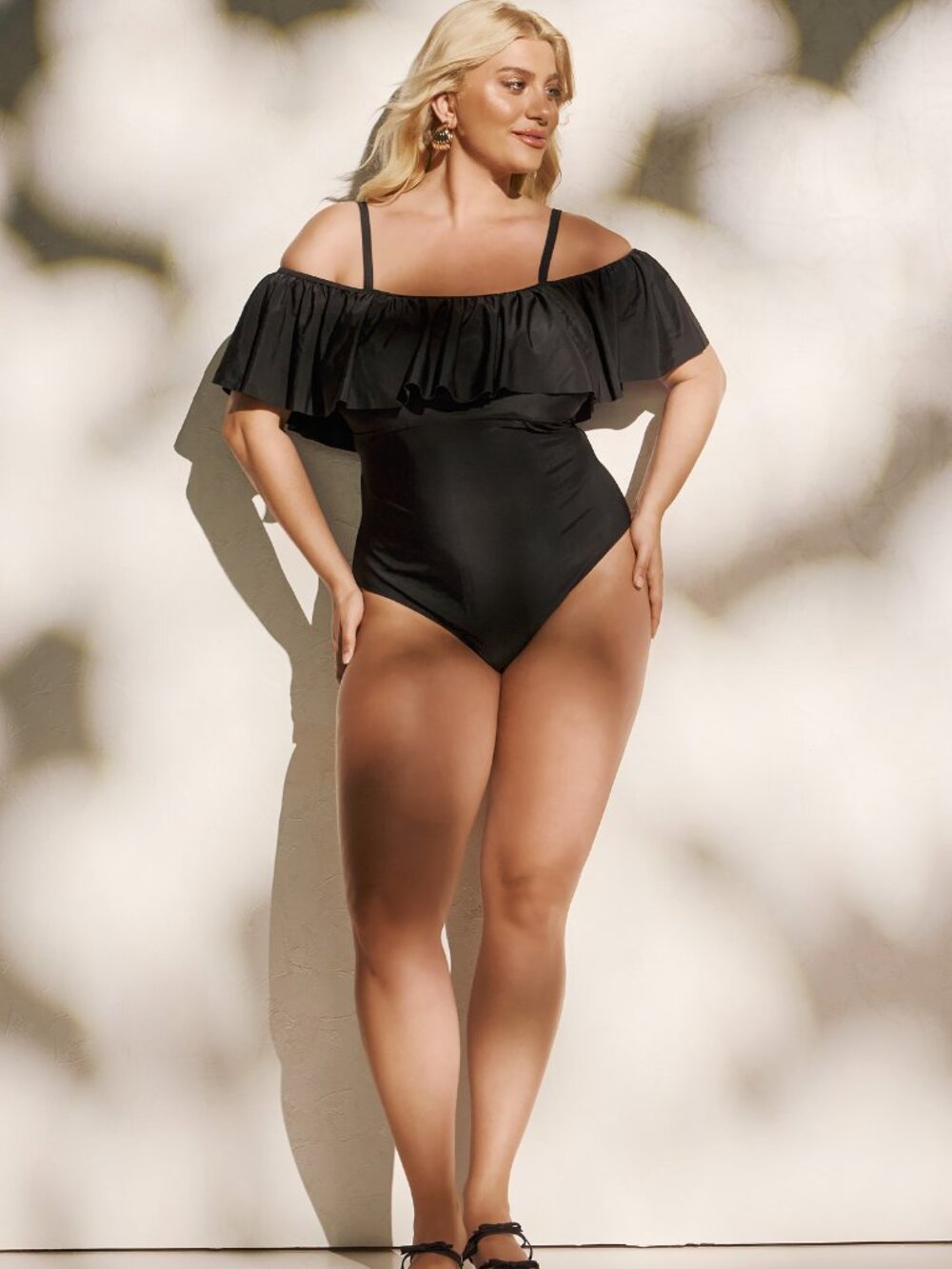 New One Piece Off Shoulder Ruffled Bathing Suit - Picture 8 of 14